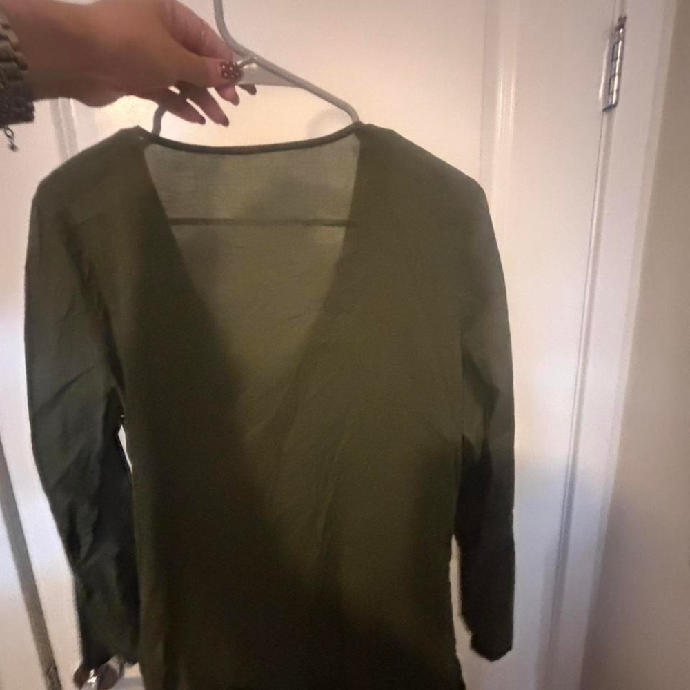 Khaki green long sleeve top with silver and gold beaded detailing - Picture 8 of 8